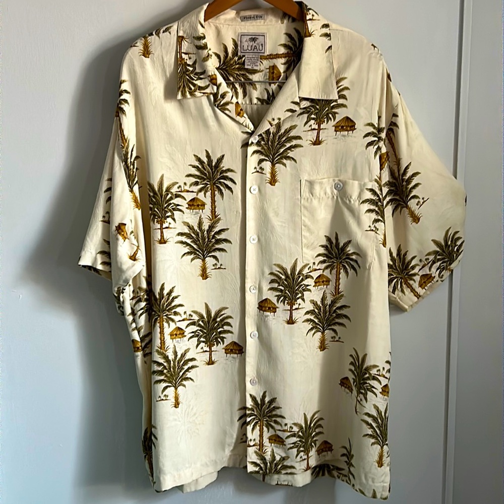 Luau Men’s Limited Edition Fine Raw Brushed Textured Silk Hawaiian Print Shirt